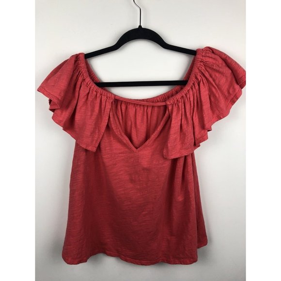 Rebecca Minkoff Diosa Off The Shoulder Ruffle Top Sz Small Bright Coral - Picture 5 of 7